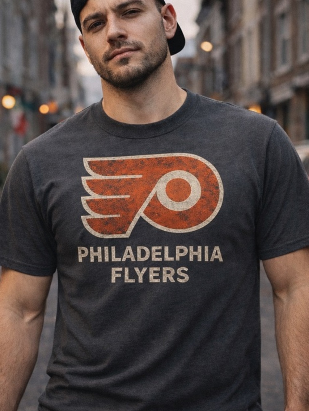 Philadelphia Flyers Vintage Logo Tee - Charcoal Gray & Orange S-5xl